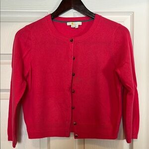 Boden Raspberry Cashmere Crop Cardigan Sweater with 3/4 Sleeves